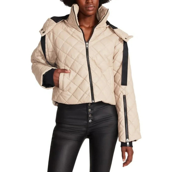STEVE MADDEN Hayle Jacket in Beige Small Womens Vegan Coat Faux Leather - Picture 12 of 16